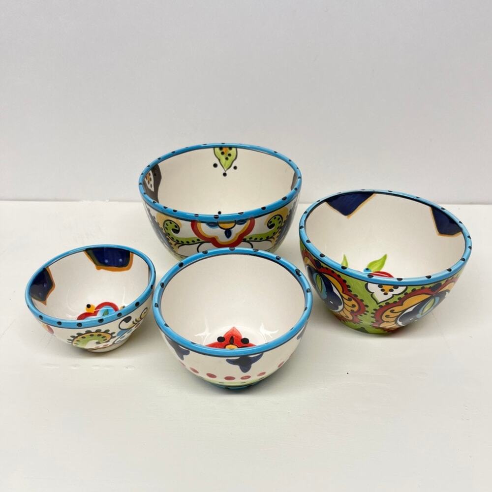 Espana Lifestyle Bocca 4pc Small Nesting Bowl Set Spanish Floral Scroll - Picture 2 of 5